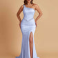 Sexy Soft Satin Mermaid One Shoulder Side Slit Beading Floor-Length Bridesmaid Dresses Online