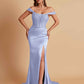 Sexy Soft Satin V-neck Off-the-shoulder Strapless Side-Slit Mermaid Bridesmaid Dresses