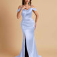 Sexy Soft Satin Mermaid Off Shoulder Side Slit Floor-Length Mermaid Bridesmaid Dresses
