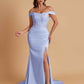 Elegant Soft Satin Mermaid Off Shoulder Side Slit Floor-Length Mermaid Bridesmaid Dresses