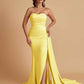 Simple Soft Satin Mermaid Strapless Floor-Length Mermaid Bridesmaid Dresses