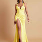 Stunning V Neck Soft Satin Side Slit Floor-Length Mermaid Bridesmaid Dresses