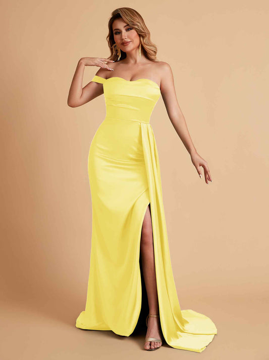 Sexy One-Shoulder Sweetheart With Train With High Split Floor-Length Bridesmaid Dresses