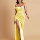 Sexy Soft Satin Mermaid One Shoulder Side Slit Floor-Length Mermaid Bridesmaid Dresses