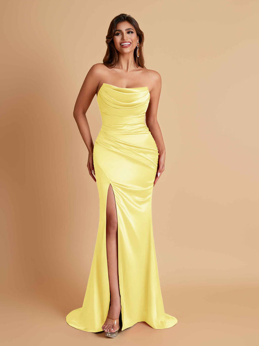 Sexy Soft Satin Mermaid Side Slit Floor-Length Mermaid Bridesmaid Dresses