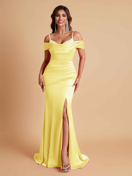 Elegant Soft Satin Mermaid Spaghetti Straps Floor-Length Mermaid Bridesmaid Dresses