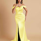 Sexy Soft Satin Mermaid Off Shoulder Side Slit Floor-Length Mermaid Bridesmaid Dresses