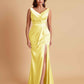 Elegant V Neck Soft Satin Side Slit Floor-Length Mermaid Bridesmaid Dresses