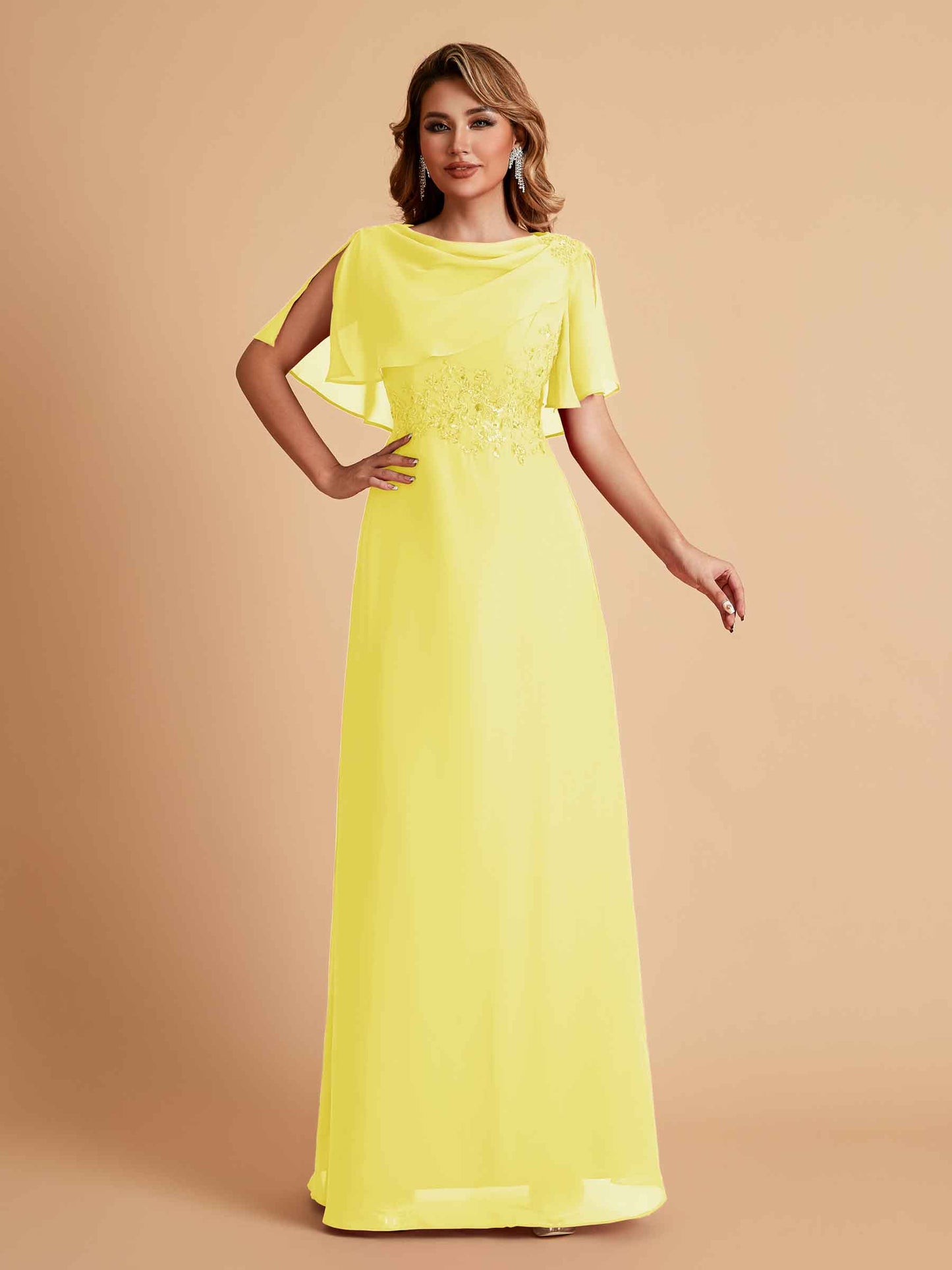 Elegant A-Line Chiffon Half Sleeves Jewel Mother of the Brides Dresses Online