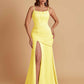 Sexy Soft Satin Mermaid Spaghetti Straps Side Slit Floor-Length Bridesmaid Dresses