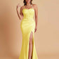 Sexy Soft Satin Mermaid Spaghetti Straps Side Slit Floor-Length Bridesmaid Dresses