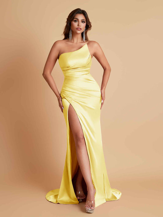 Gorgeous Strapless Soft Satin Side Slit Floor-Length Mermaid Bridesmaid Dresses