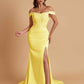Elegant Soft Satin Mermaid Off Shoulder Side Slit Floor-Length Mermaid Bridesmaid Dresses