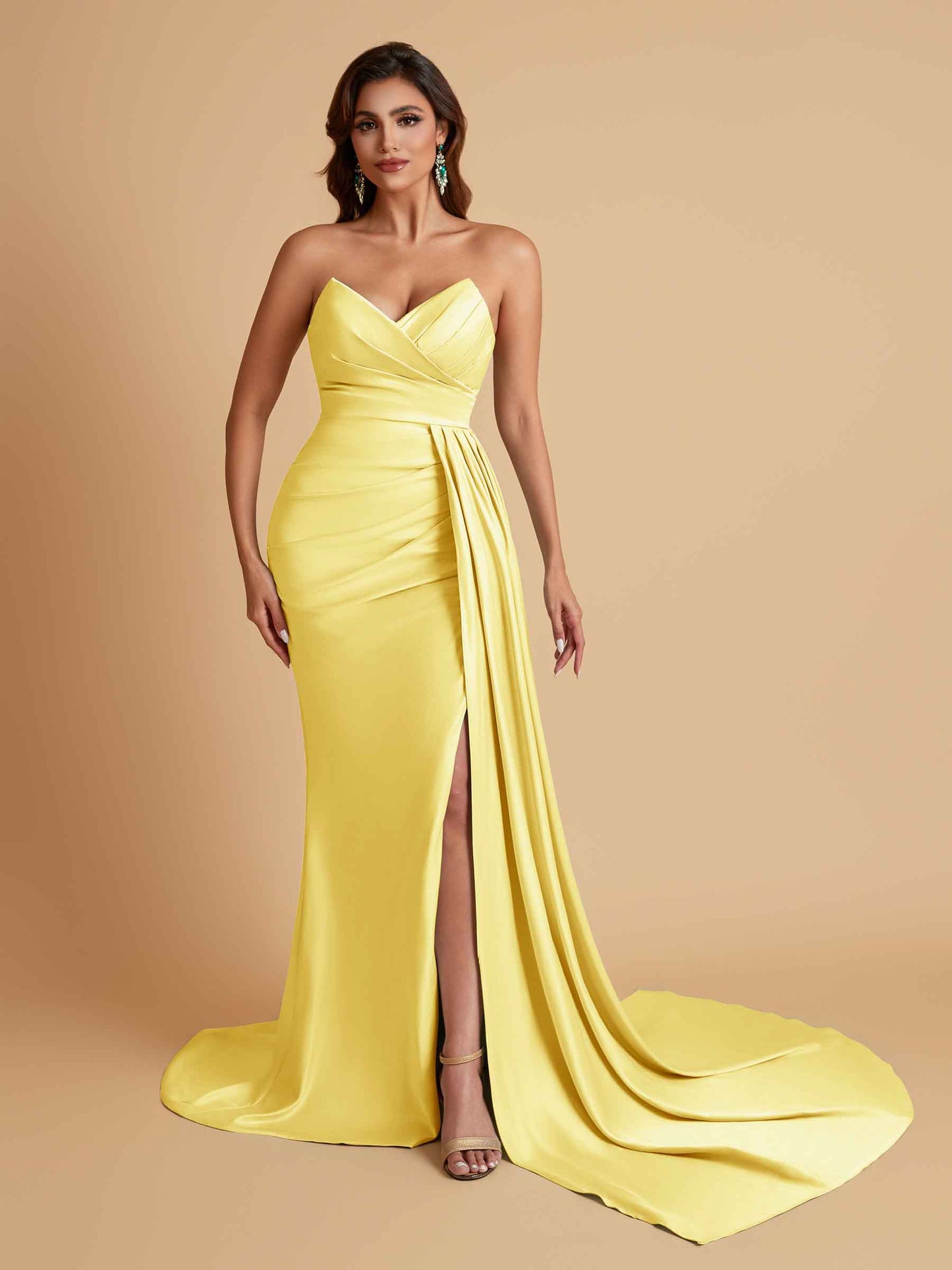Sexy Soft Satin Mermaid V-neck Floor-Length Mermaid Bridesmaid Dresses