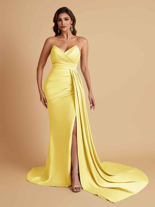 Sexy Soft Satin Mermaid V-neck Floor-Length Mermaid Bridesmaid Dresses