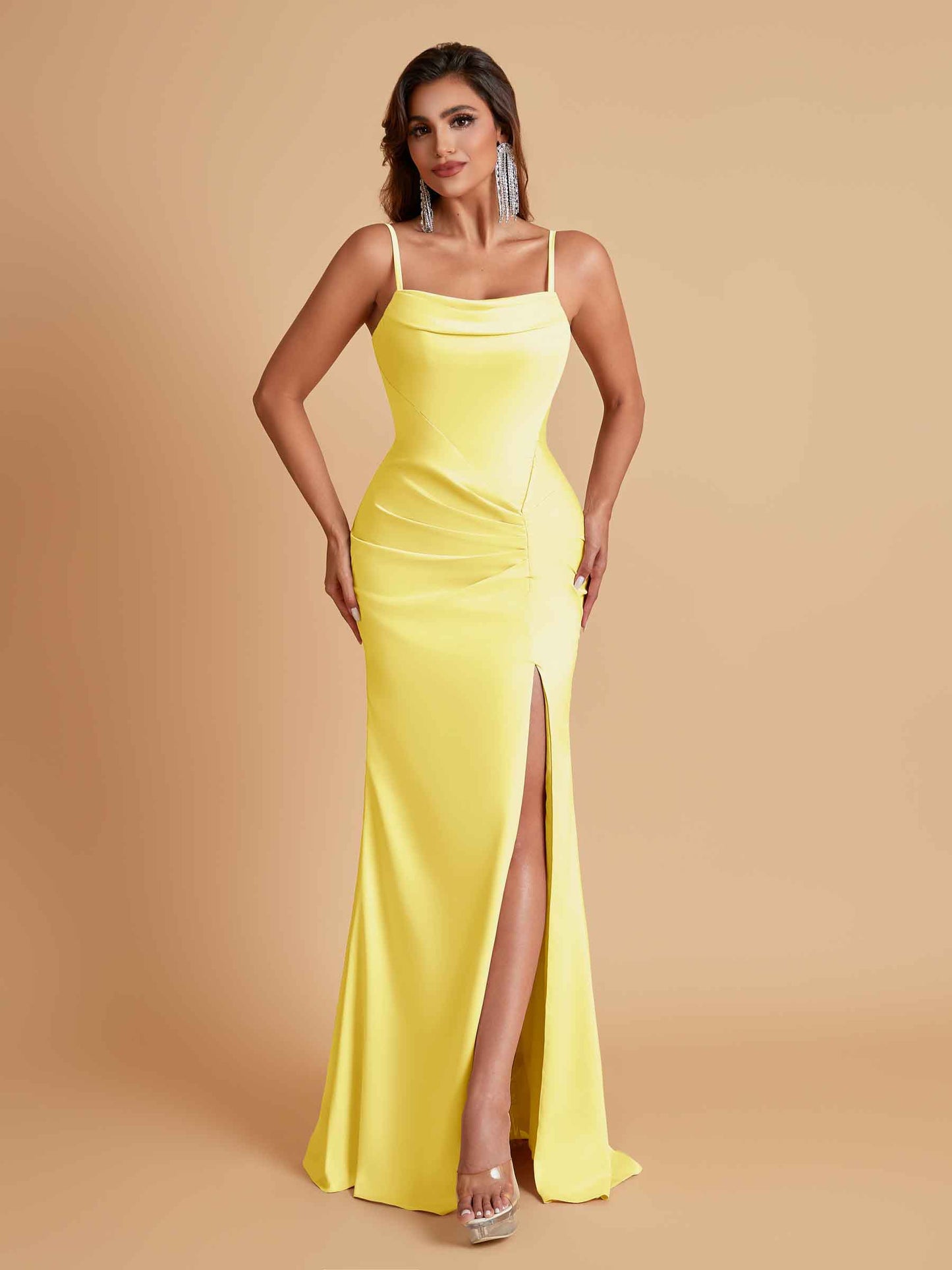 Gorgeous Spaghetti Straps Soft Satin Side Slit Floor-Length Mermaid Bridesmaid Dresses