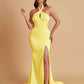 Elegant Soft Satin Mermaid Halter Side Slit Floor-Length Bridesmaid Dresses Online