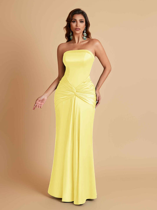 Sexy Soft Satin Mermaid Strapless Floor-Length Mermaid Bridesmaid Dresses