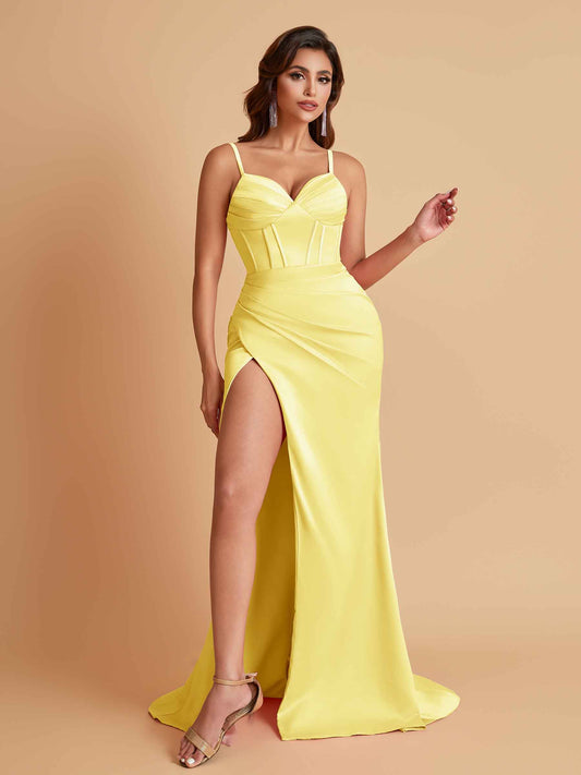 Simple Soft Satin Mermaid V-neck Floor-Length Mermaid Bridesmaid Dresses