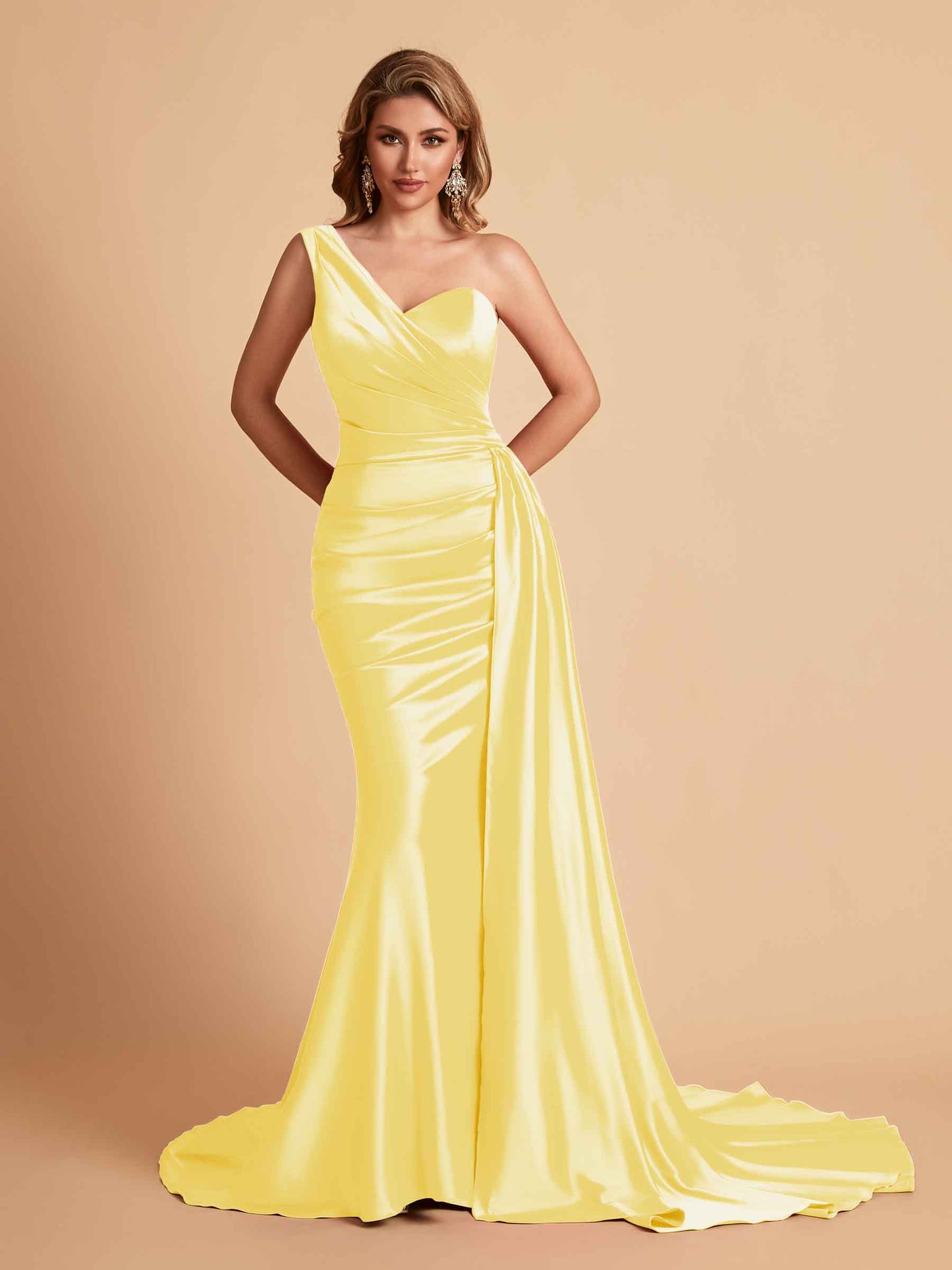 Sexy Satin Mermaid One Shoulder Maxi Long Bridesmaid Dresses Online