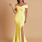 Elegant Soft Satin Mermaid Off Shoulder Side Slit Floor-Length Bridesmaid Dresses