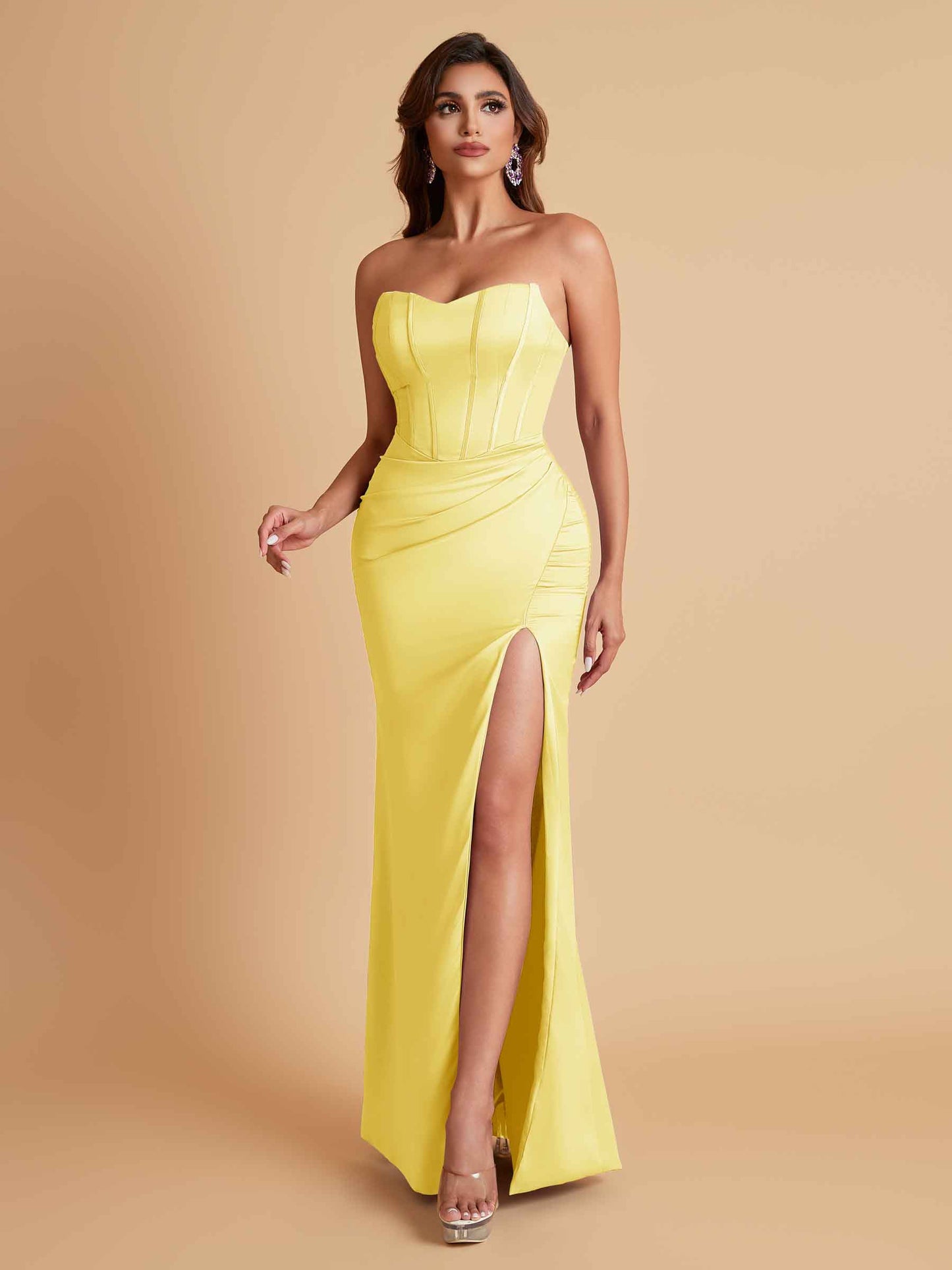 Sexy Strapless Soft Satin Side Slit Floor-Length Mermaid Bridesmaid Dresses