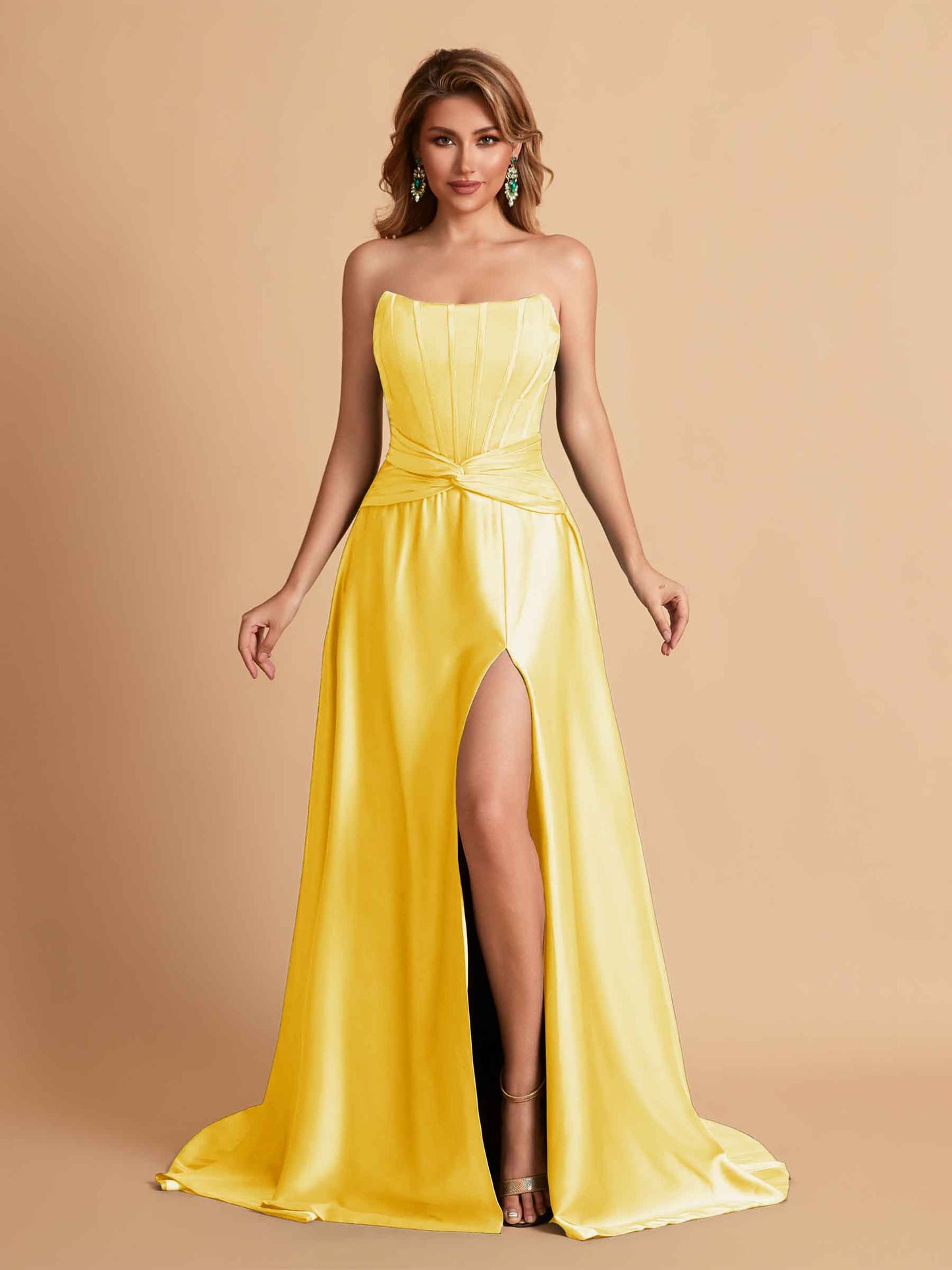 Elegant Satin Sweetheart A-Line Side Slit Floor Length Bridesmaid Dresses