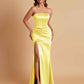 Elegant Soft Satin Strapless Split Side Mermaid Bridesmaid Dresses