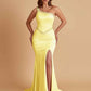 Sexy Soft Satin Mermaid One Shoulder Side Slit Beading Floor-Length Bridesmaid Dresses Online