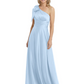 One-Shoulder Mother of the Bride Dress Satin Gown with Bow Ruched Empire Waist
