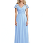 Mother of the Bride Dress Cap Sleeves and V-Neckline with Embroidered Lace Shoulders
