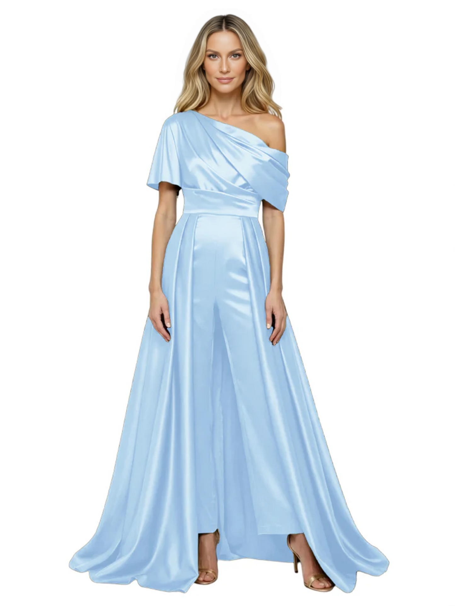 One Shoulder Mother of Bride jumpsuits Formal Gowns Floor Length Detachable Train