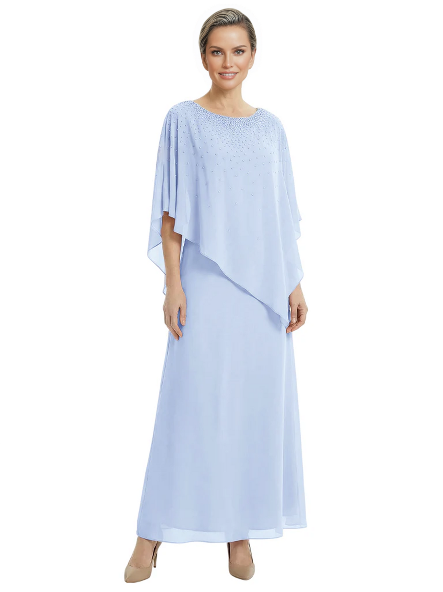 Elegant Mother of Bride Dresses Evening Gowns Trending 2026 Styles with Asymmetric Cape