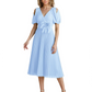 Wedding Formal Dress V-Neck Pleated Chiffon Gown with 3D Flower Accent Knee Length