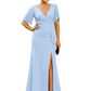 Elegant Evening Gown Trending V-Neck & Ruffle Detail Mother of Bride Outfits Slit