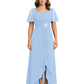 Formal High-Low Mother of the Bride Gown Sleeved Chiffon Maxi Dress Ruched Waist