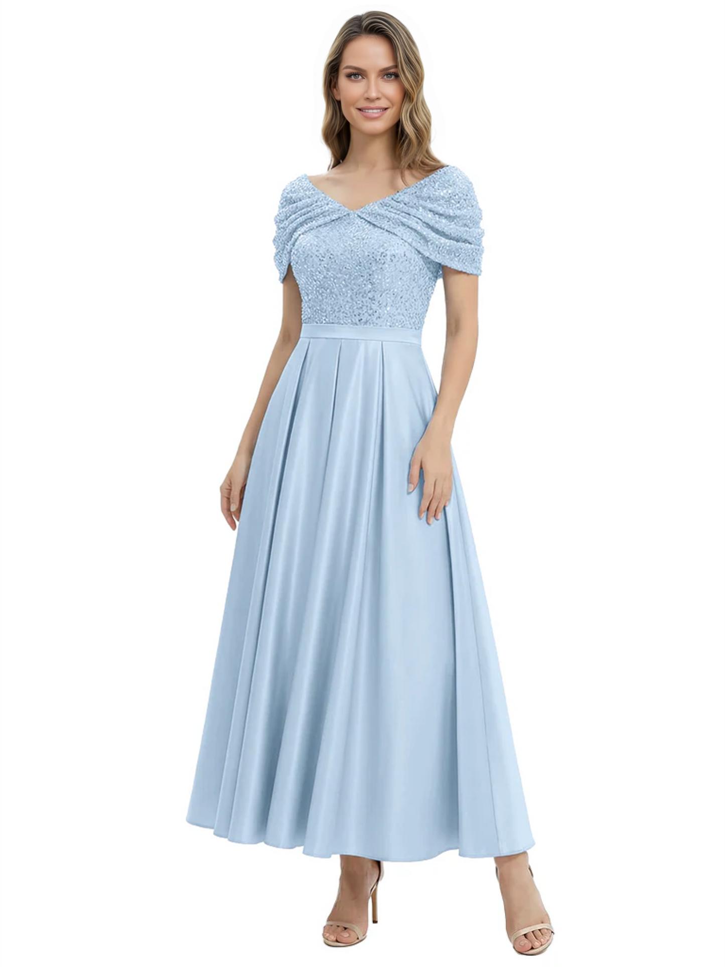 Luxury Formal Dress Sparkling Sequin Top Mother of Bride Dress Silk Satin A-Line Gowns