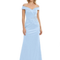 Off Shoulder Mother of the Bride Dress Beaded Waist Satin Gown Portrait Neckline