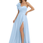 Elegant Mother of the Groom Dress A-Line Satin Formal Gown with High Slit Ruched Bodice