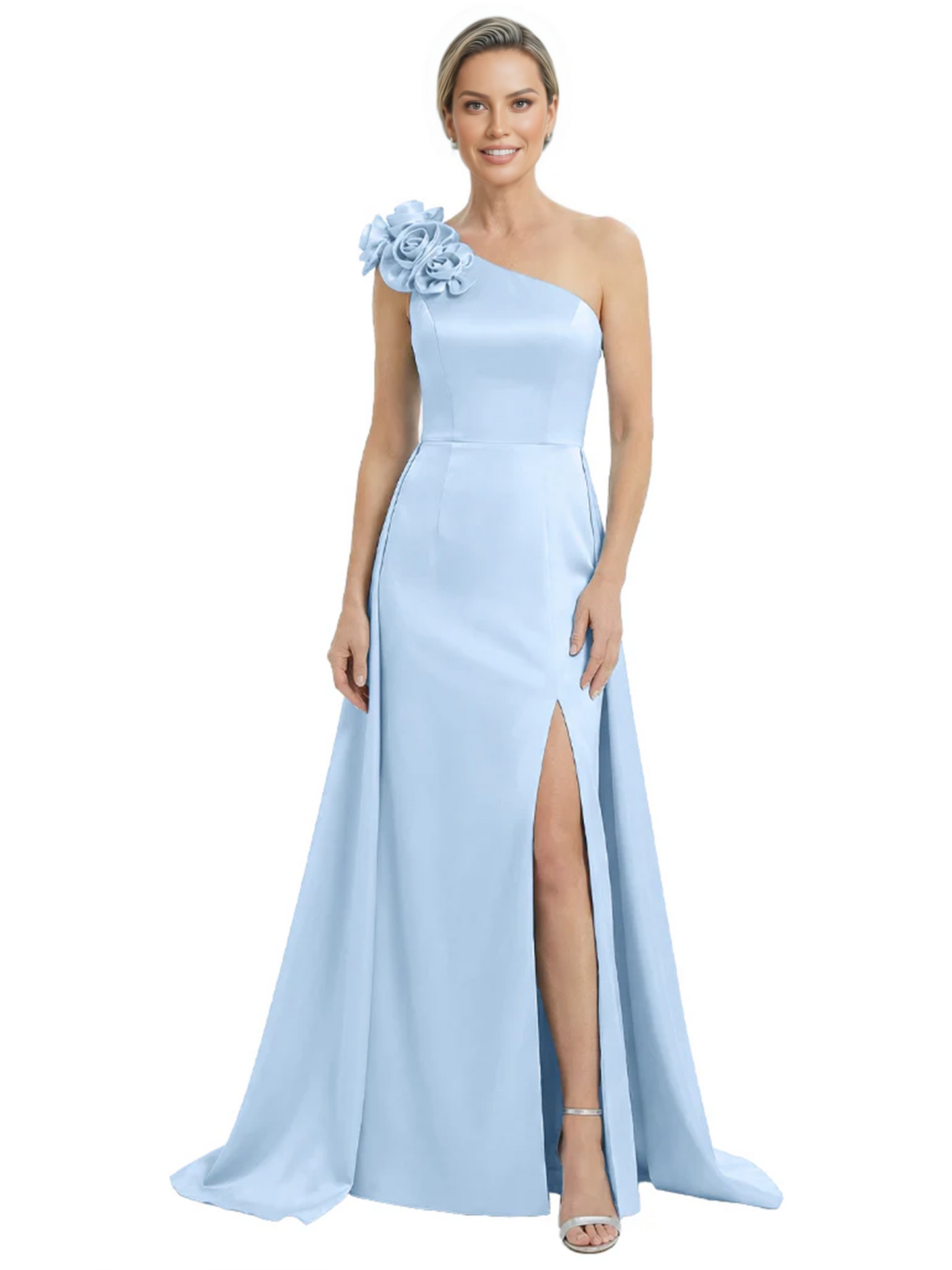 One Shoulder Mother of the Bride Dress with 3D Floral Detail Formal Dress A-Line Gowns with Slit