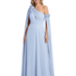 One Shoulder Mother of the Bride Dress Asymmetrical Cape Sleeve Gown with Floral