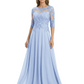 Illusion Neck Mother of the Bride Dress Half Sleeve Lace Applique Gowns Chiffon