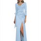 Elegant Evening Gowns Slit Trending Styles Satin Slit Formal Dress Cowl Neckline Gown Tie