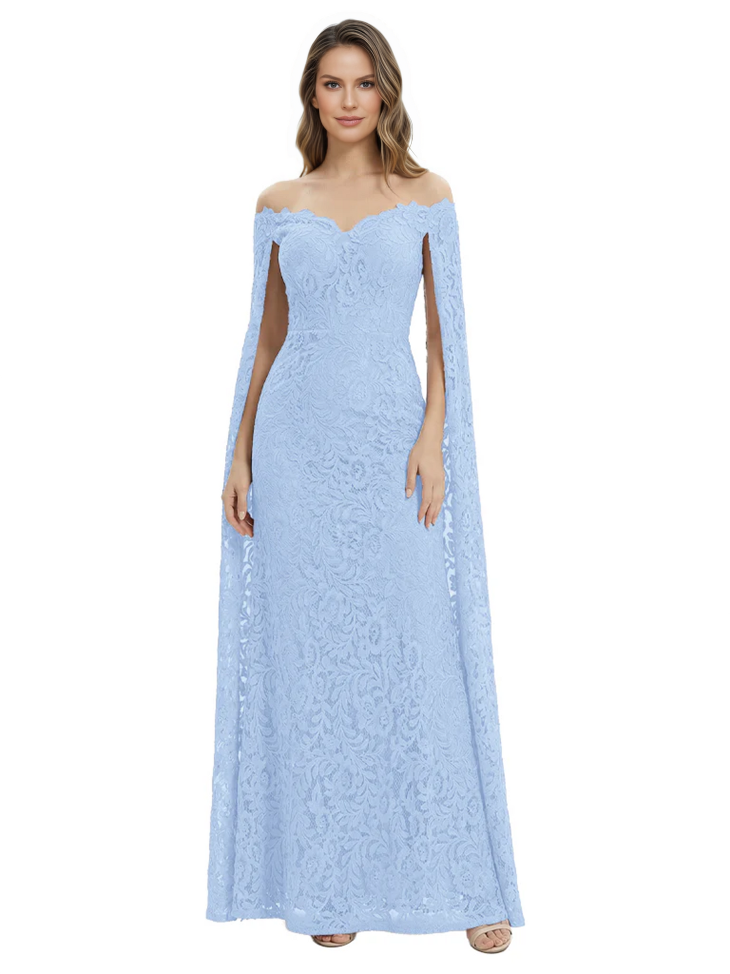 Elegant Mother of the Groom Gown Floral Lace Embroidered Formal Dress with Cape