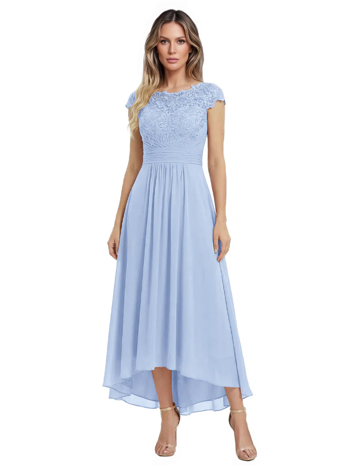 Elegant Evening Gown Trending 2026 Styles with Cap Sleeves High-Low Skirt