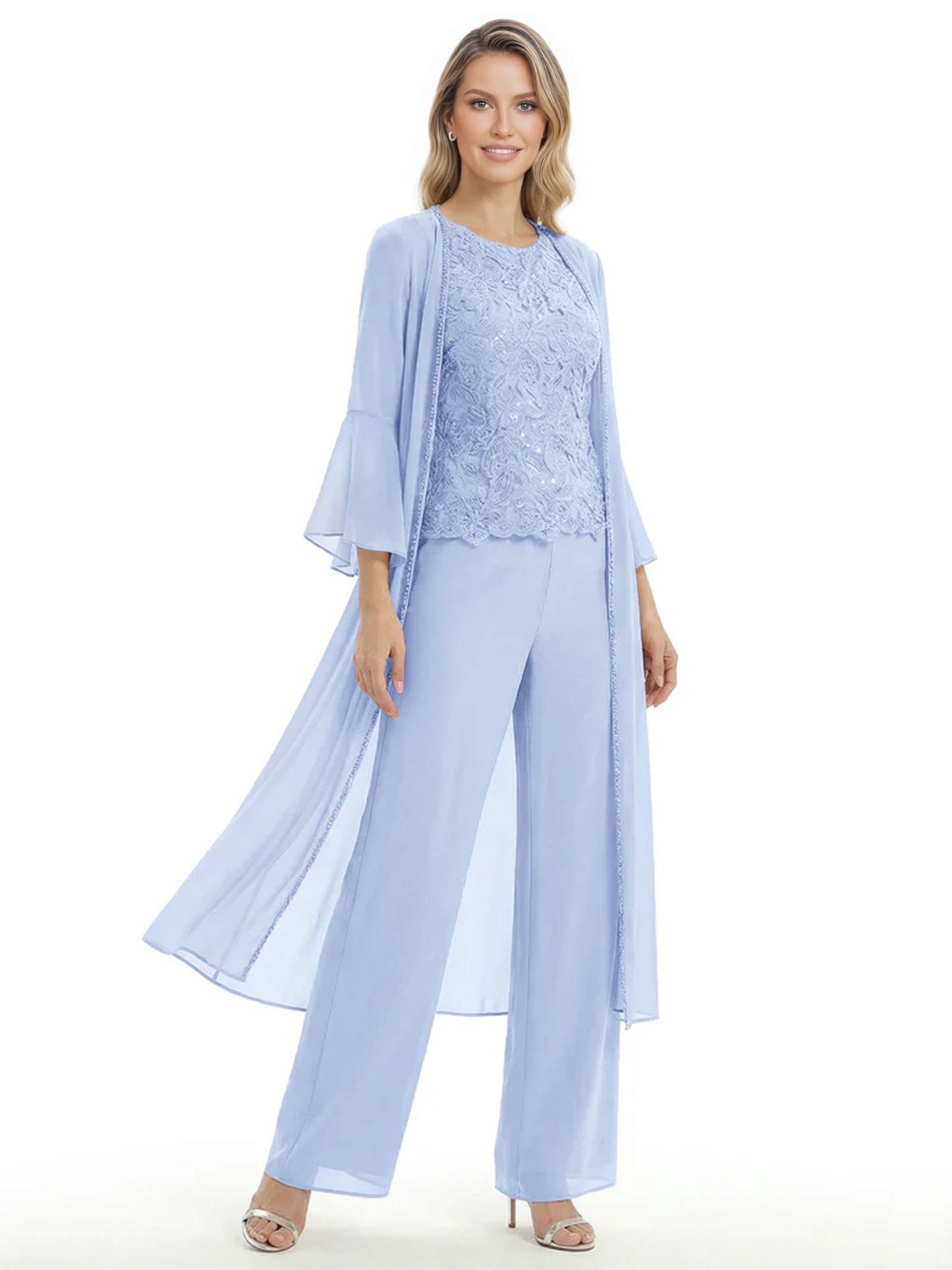Elegant Pink 3-Piece Pant Set Trending 2026 Styles with Lace Wide-Leg Pants