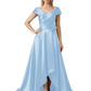 Off Shoulder Mother of the Bride Dress High-Low Satin Gown with Portrait Neckline