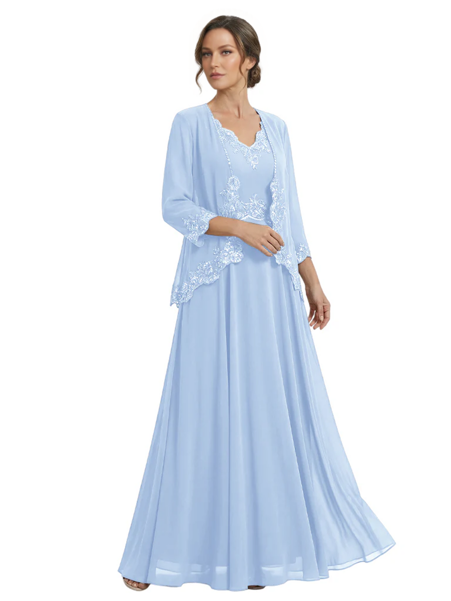 Plus Size A-line Chiffon 3/4 Sleeves Mother of the Brides Dresses Long Jacket Dress