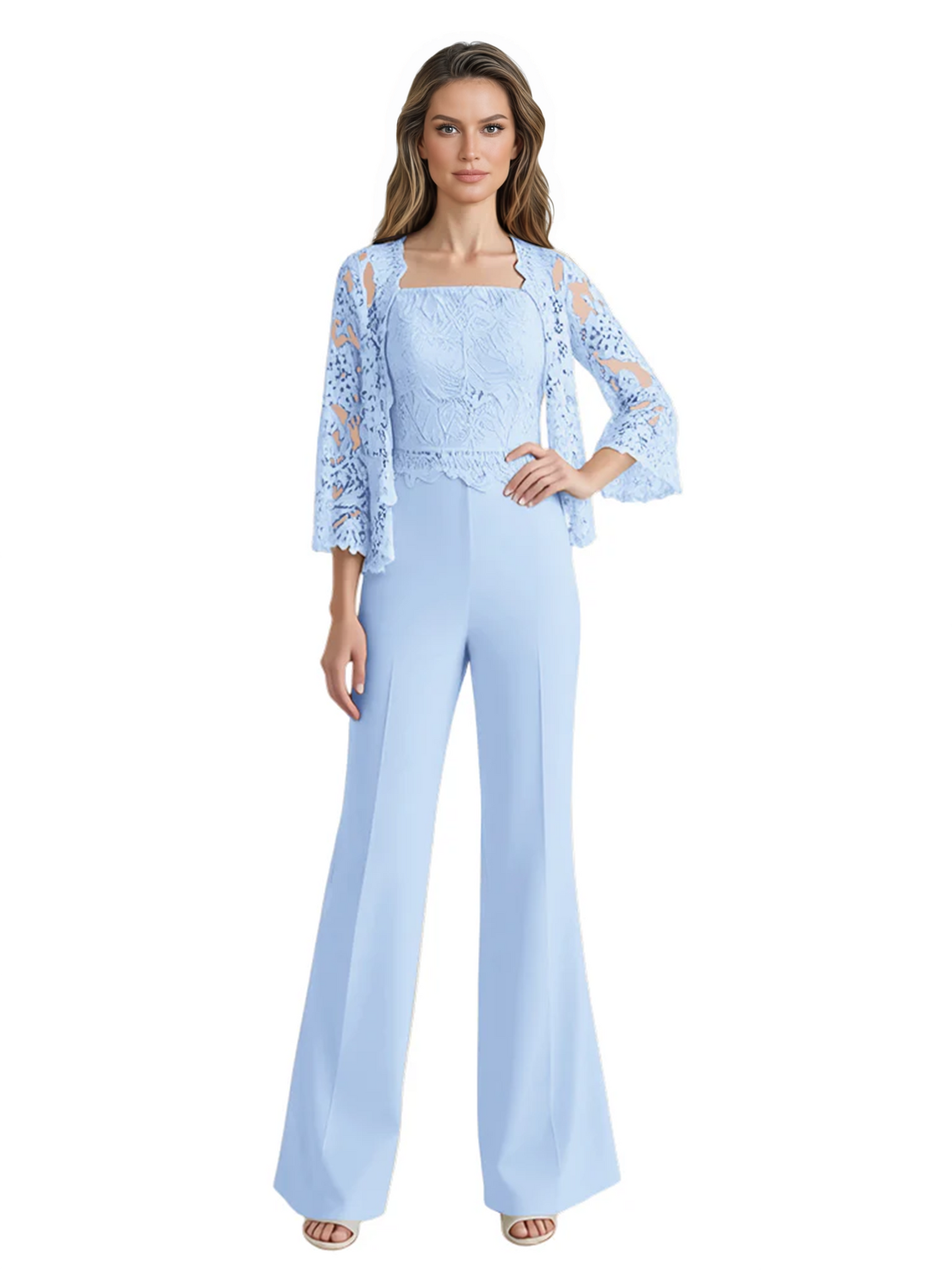 Mother of the Bride Jumpsuit with Lace Jacket 3/4 Sleeve Formal Pant Suit