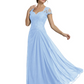 Long A-line Chiffon Short Sleeves Mother of the Brides Dresses Lace Wedding